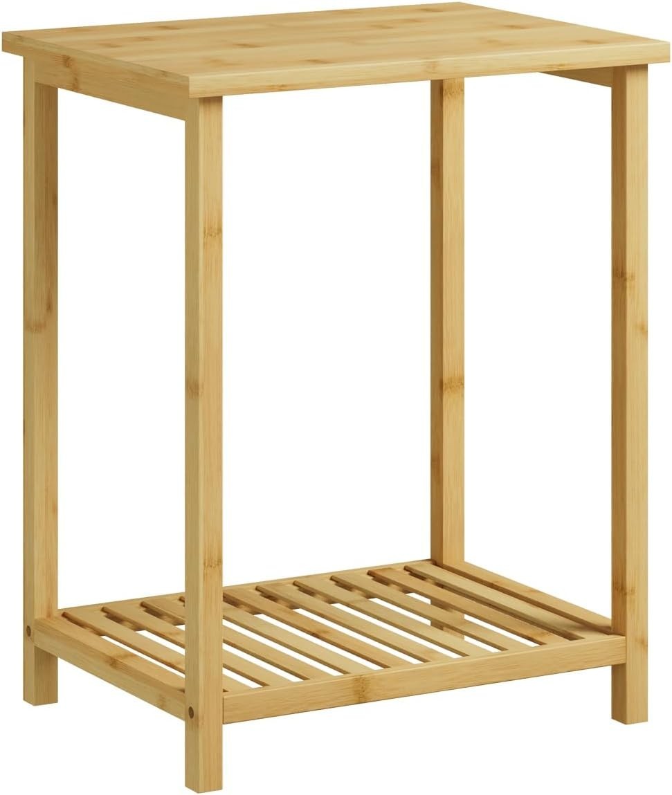 2-Tier Bamboo End Table, Narrow Nightstand, Space-Saving Sofa Side Table
