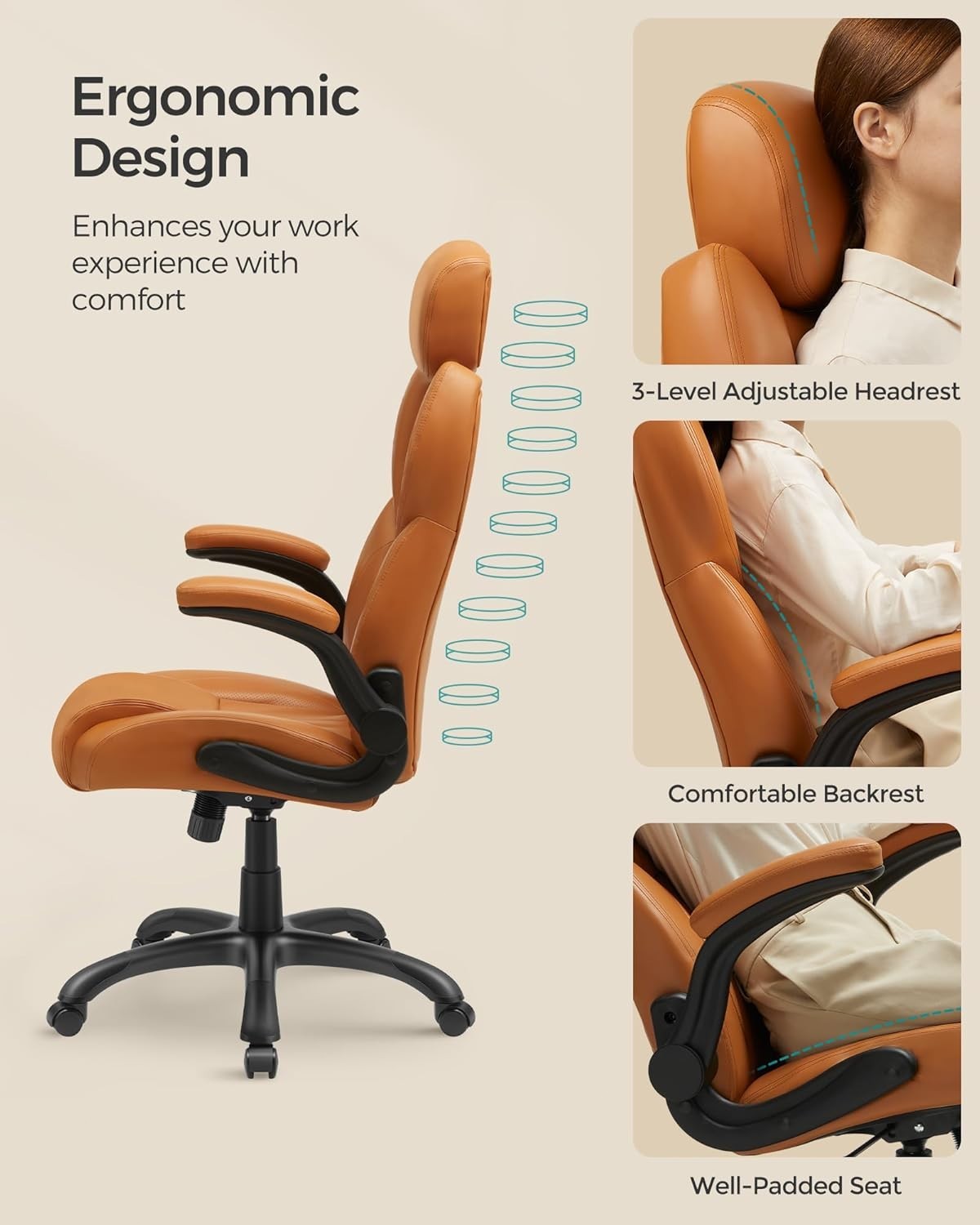Executive Office Chair Faux Leather Swivel Adjustable Height Tilt Mode 150KG Max