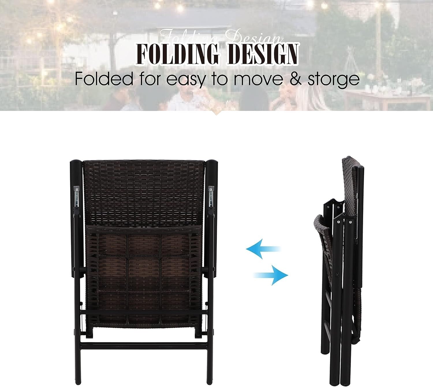 Adjustable Rattan Garden Chairs Set of 4 Foldable Patio Dining Balcony Seats