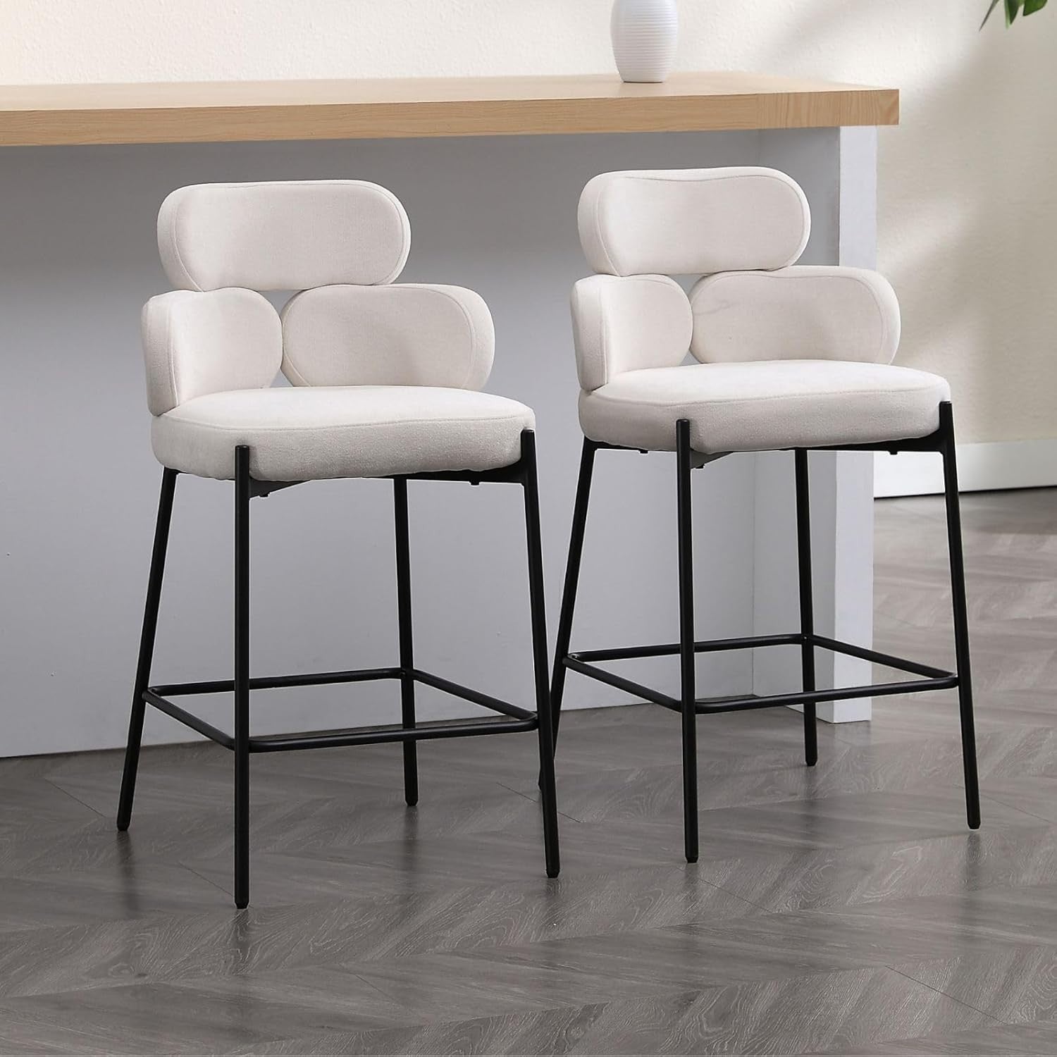 Modern Bar Stools 2pcs Beige Chenille Counter Kitchen Chairs