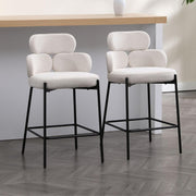 Modern Bar Stools 2pcs Beige Chenille Counter Kitchen Chairs