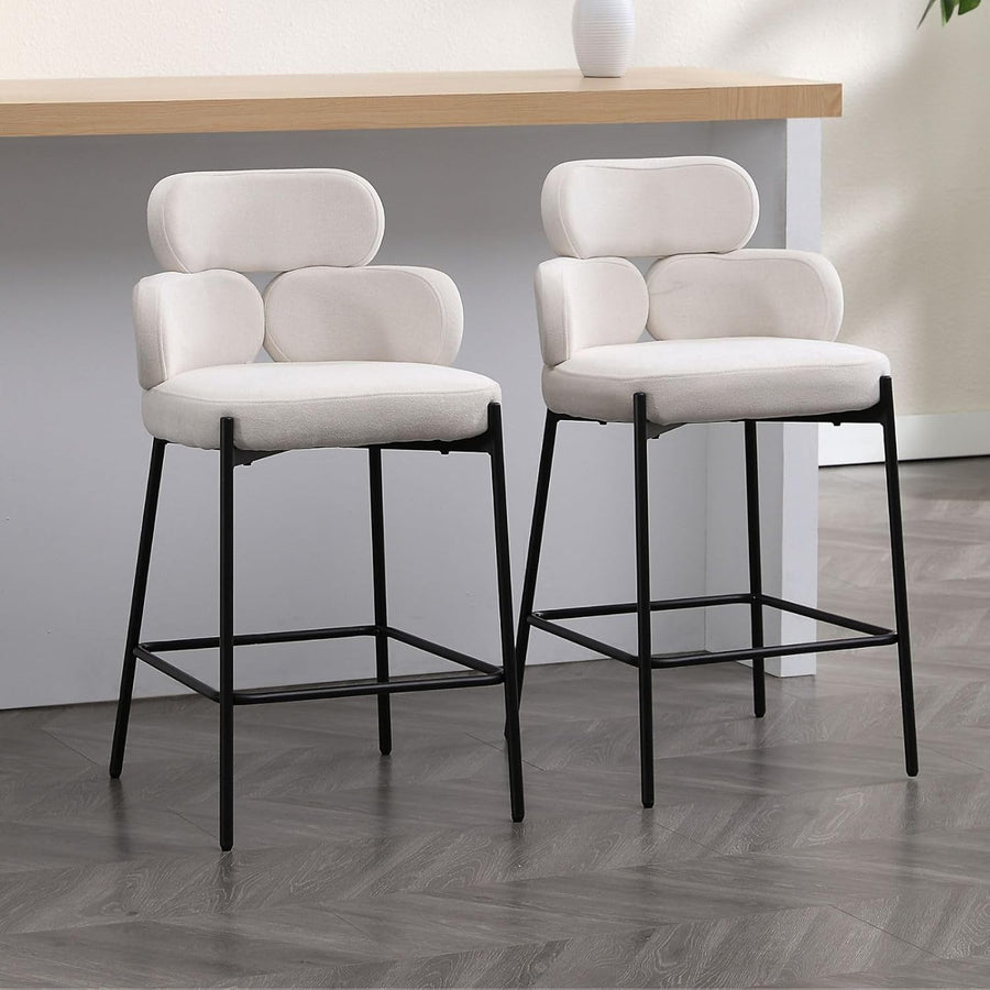 Modern Bar Stools 2pcs Beige Chenille Counter Kitchen Chairs