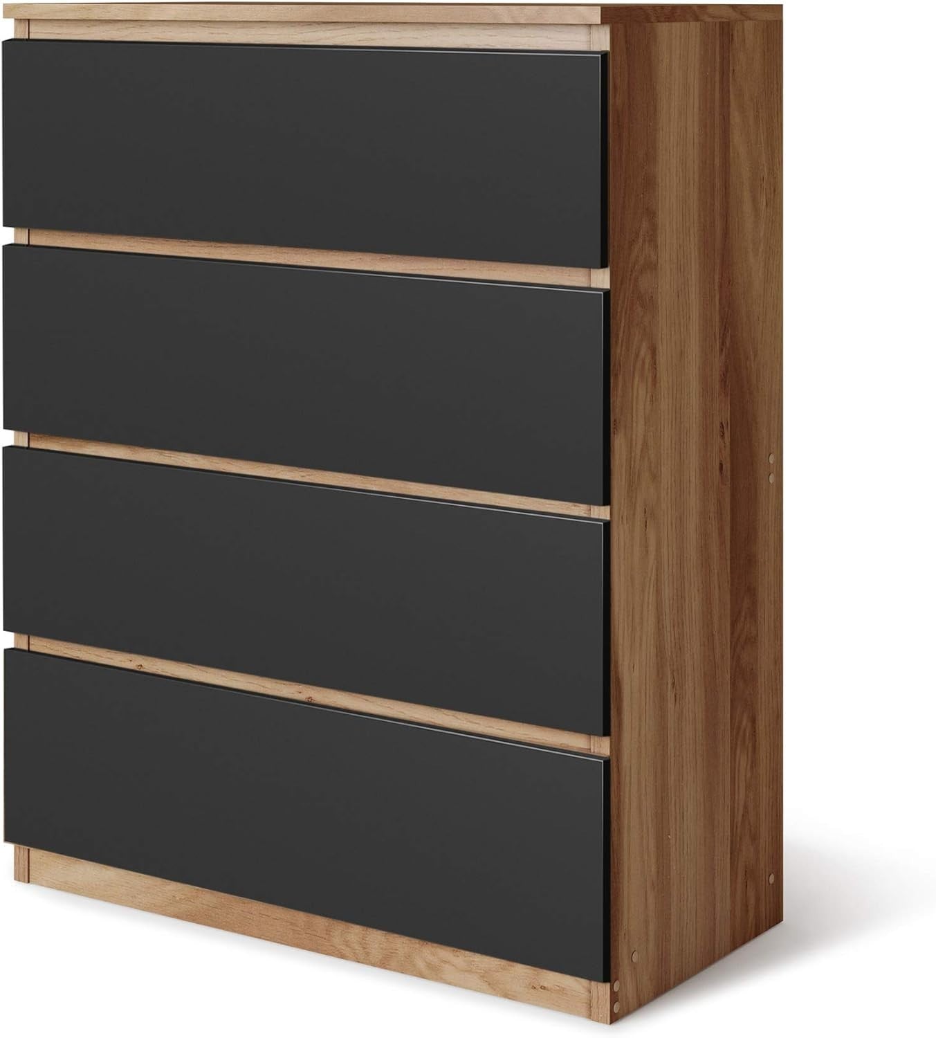 4 Drawer Chest Oak Black Storage Unit for Bedroom Hallway Modern Cabinet