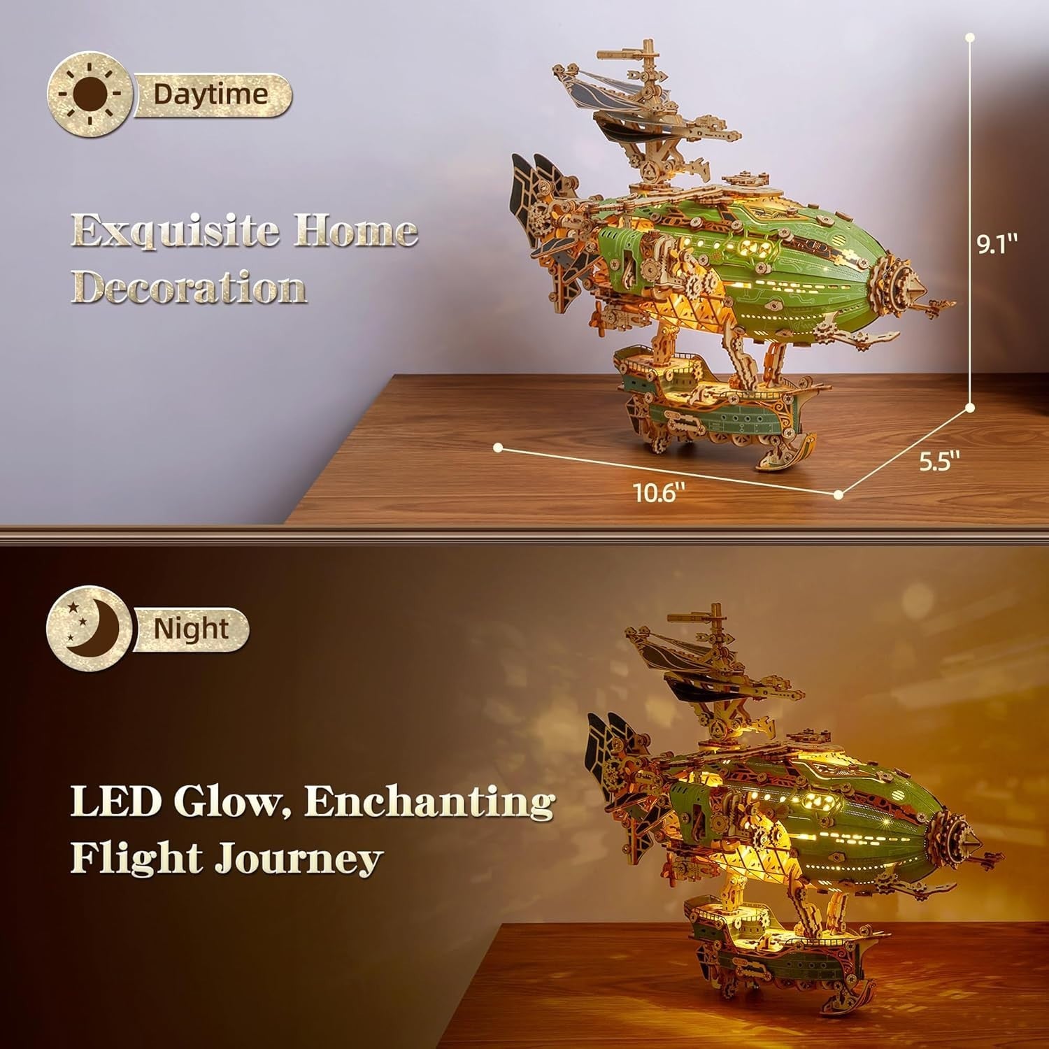 Steampunk 3D Wooden Airship Puzzle with LED Lights DIY Craft Gift Set