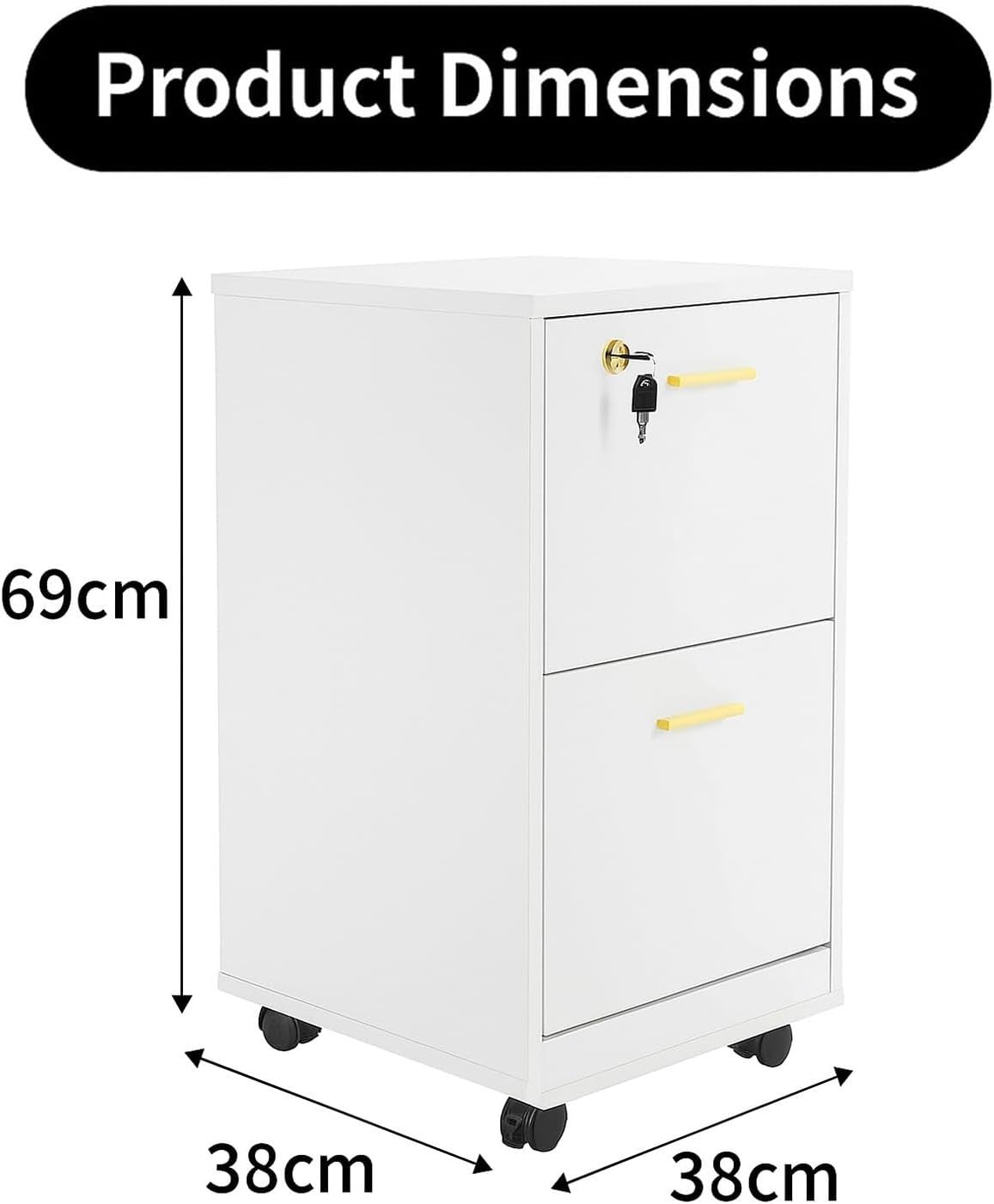 Locking 2 Drawer Rolling File Cabinet Vertical Under Desk Office Storage