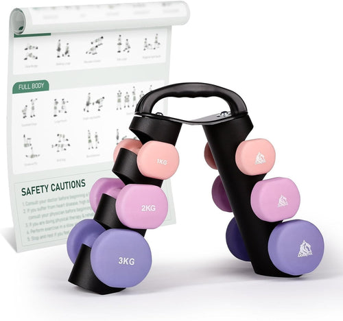 Portable Neoprene Dumbbell Set 1-3KG with Rack – Home Gym Fitness Workout
