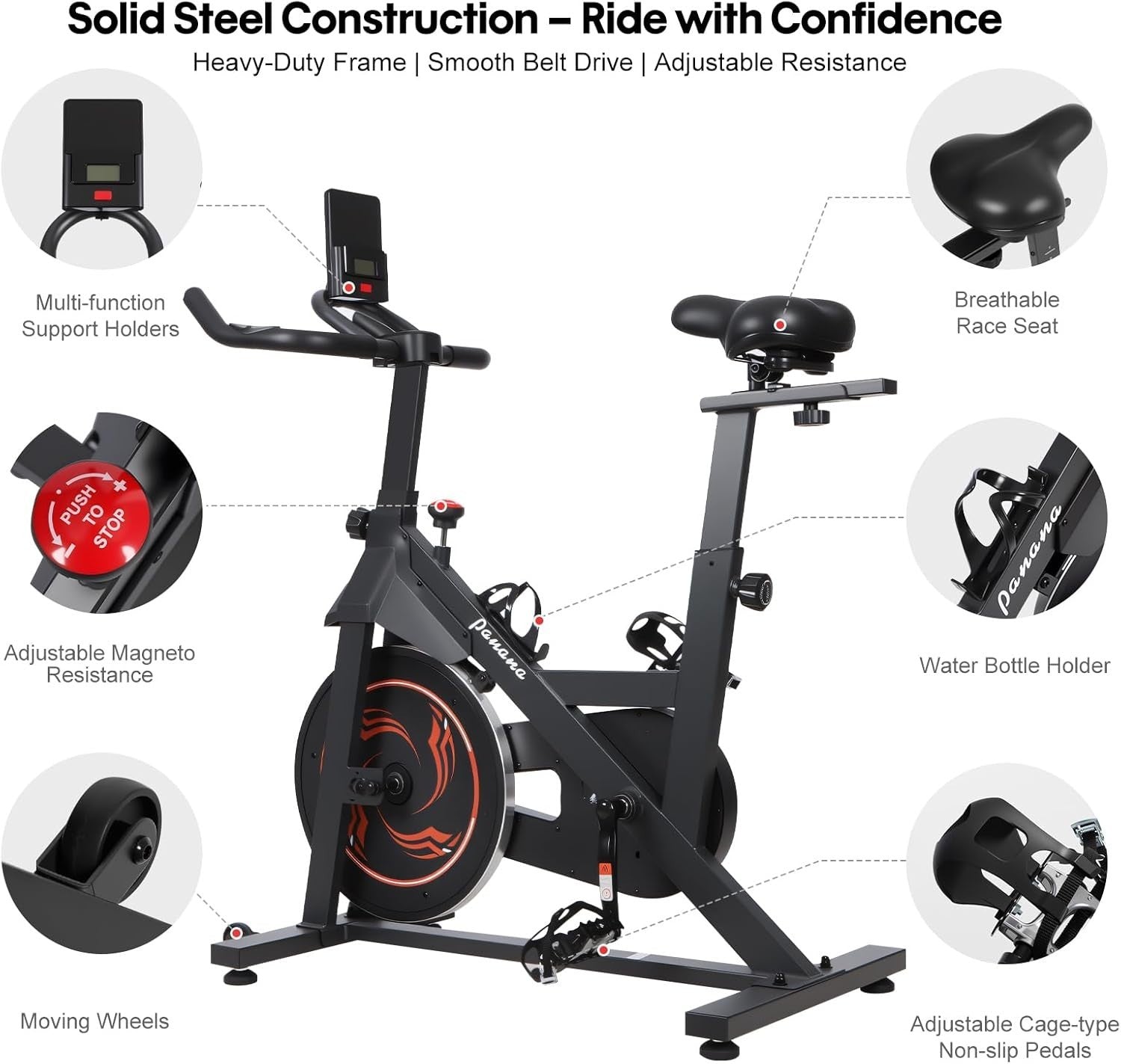 Silent Magnetic Spin Bike w/ LCD Display, Heart Rate Sensor & Adjustable Seat