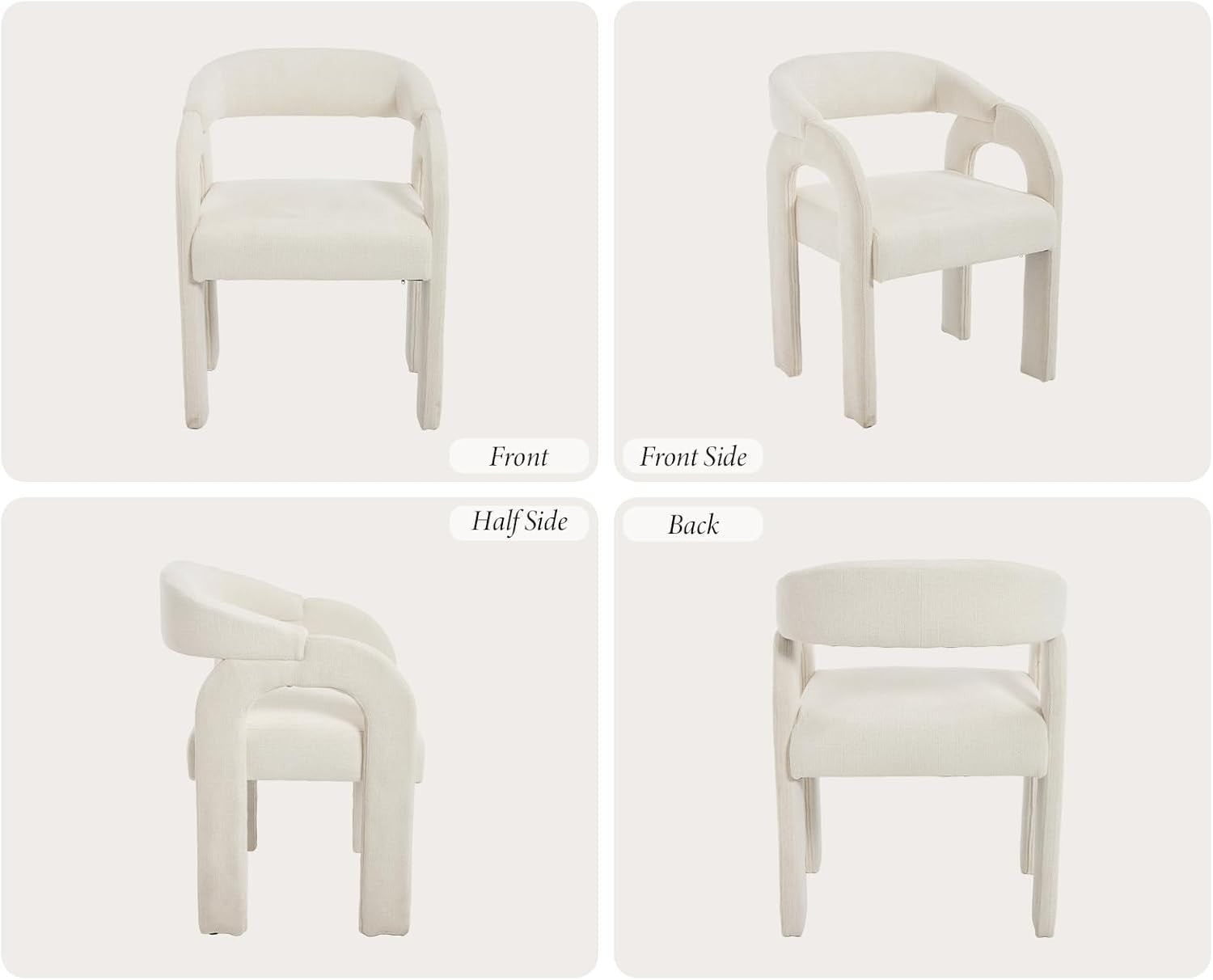 Modern White Dining Chairs Set of 2, Upholstered Armrest Tub Seats