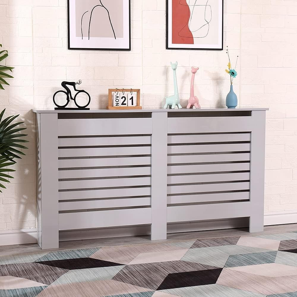 Grey High Gloss Radiator Cover MDF Cabinet | Large Modern Heater Guard