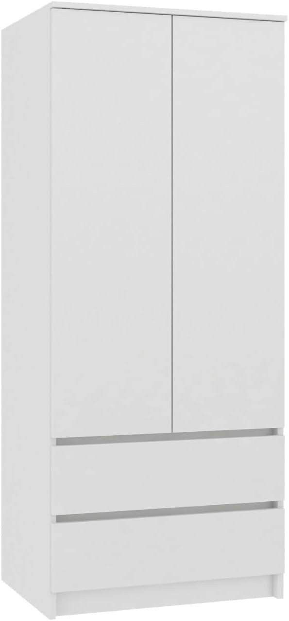 White Modern Double Wardrobe with Drawers & Hanging Rail - Bedroom Storage