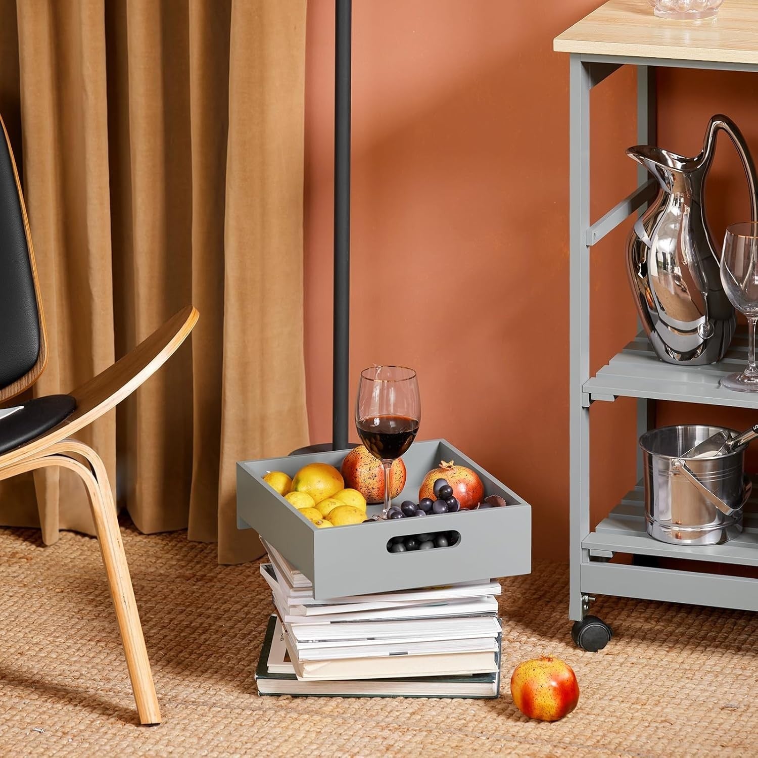 Kitchen Island Trolley with 3 Drawers & Removable Tray Grey 67x37cm