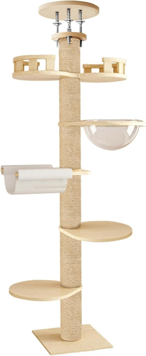 Floor to Ceiling Cat Tree 120in Adjustable Tall Scratching Tower Beige