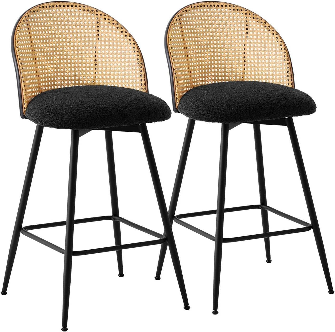 Swivel Rattan Counter Stools Set of 2 Upholstered Seats Kitchen Island Chairs