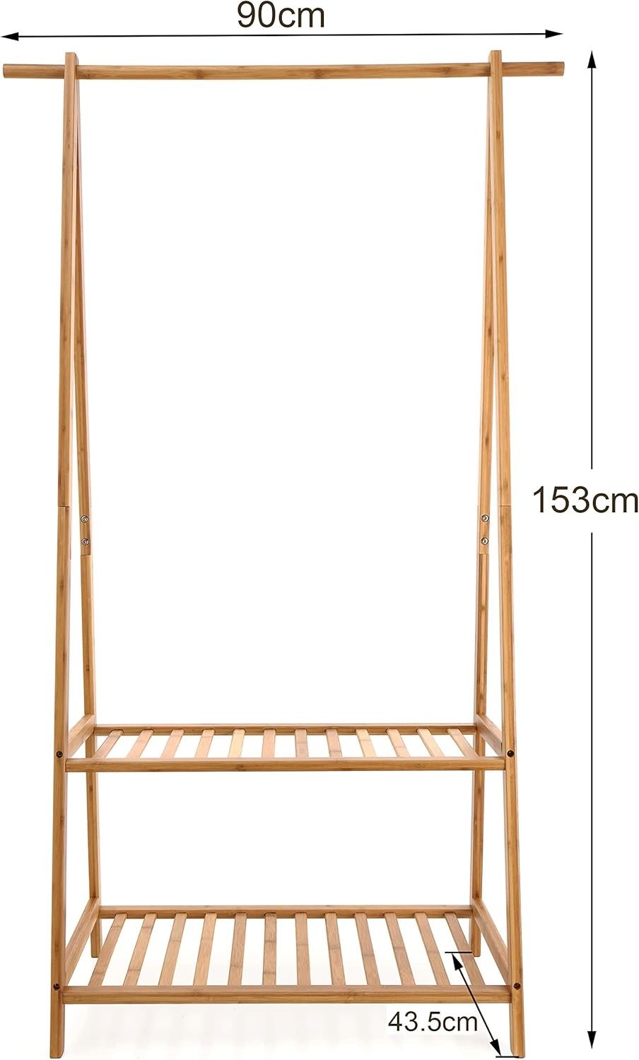 Extra Large Bamboo Clothes Rack with 2 Shelves – Brown