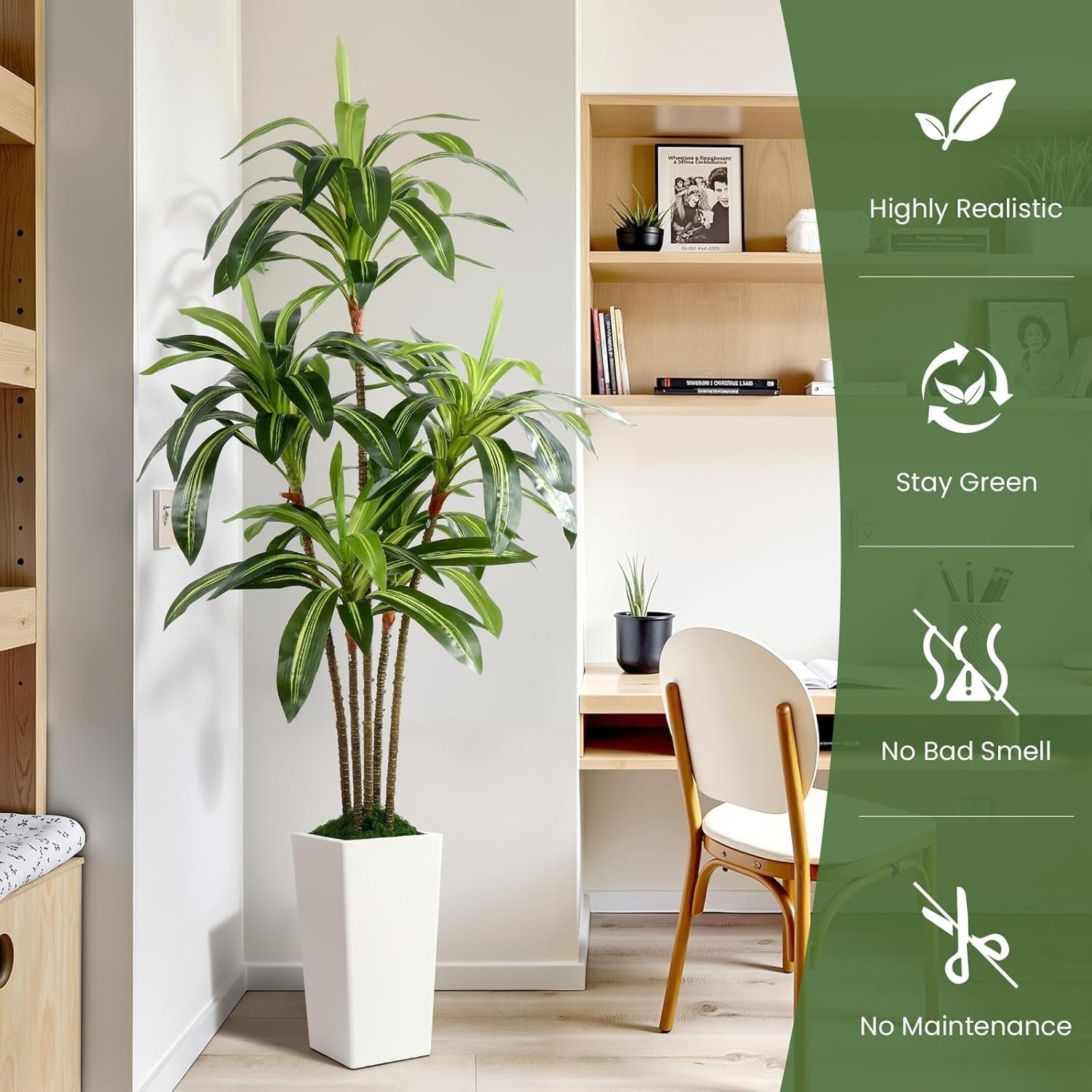 6FT Artificial Dracaena Tree with Tall White Pot Faux Indoor Outdoor Home Decor