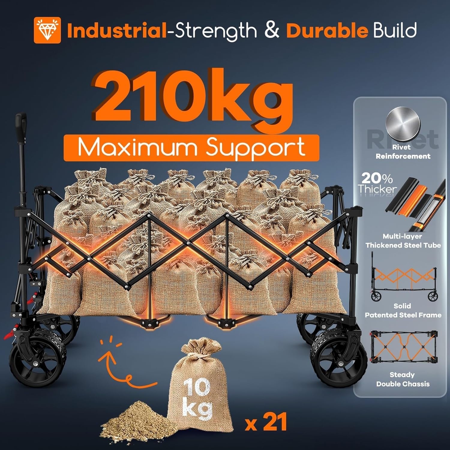 300L Heavy Duty Folding Festival Trolley Wide Wheel Camping Garden Wagon 210kg