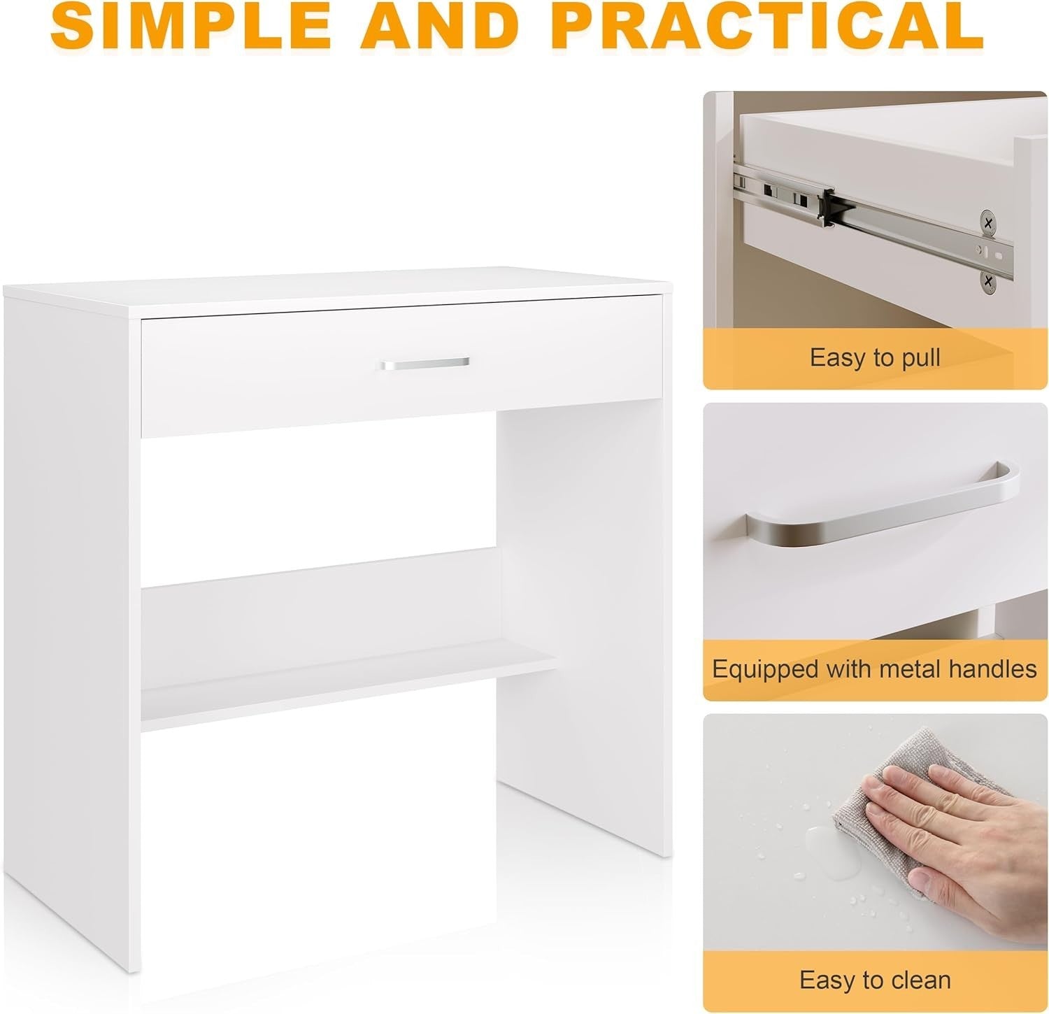 White Dressing Table Makeup Desk Vanity Drawers Storage Large Capacity Mirror