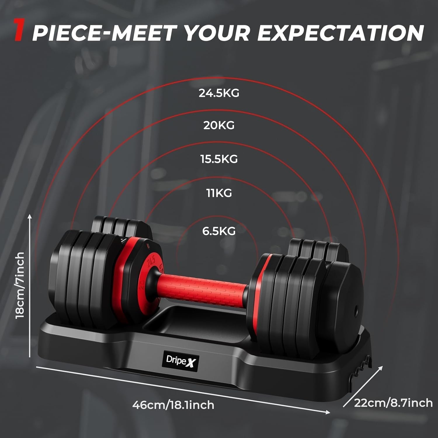 24.5kg Adjustable Dumbbell Pair 5-in-1 One-Hand Dial Non-Slip Home Gym