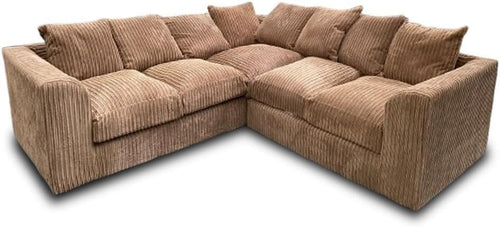 5-Seater Jumbo Cord Modular Dual Arm Corner Sofa Brown Lounge