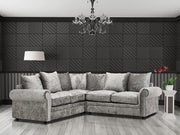 5 Seater Crushed Velvet Corner Sofa Silver L-Shaped Couch 210x210cm