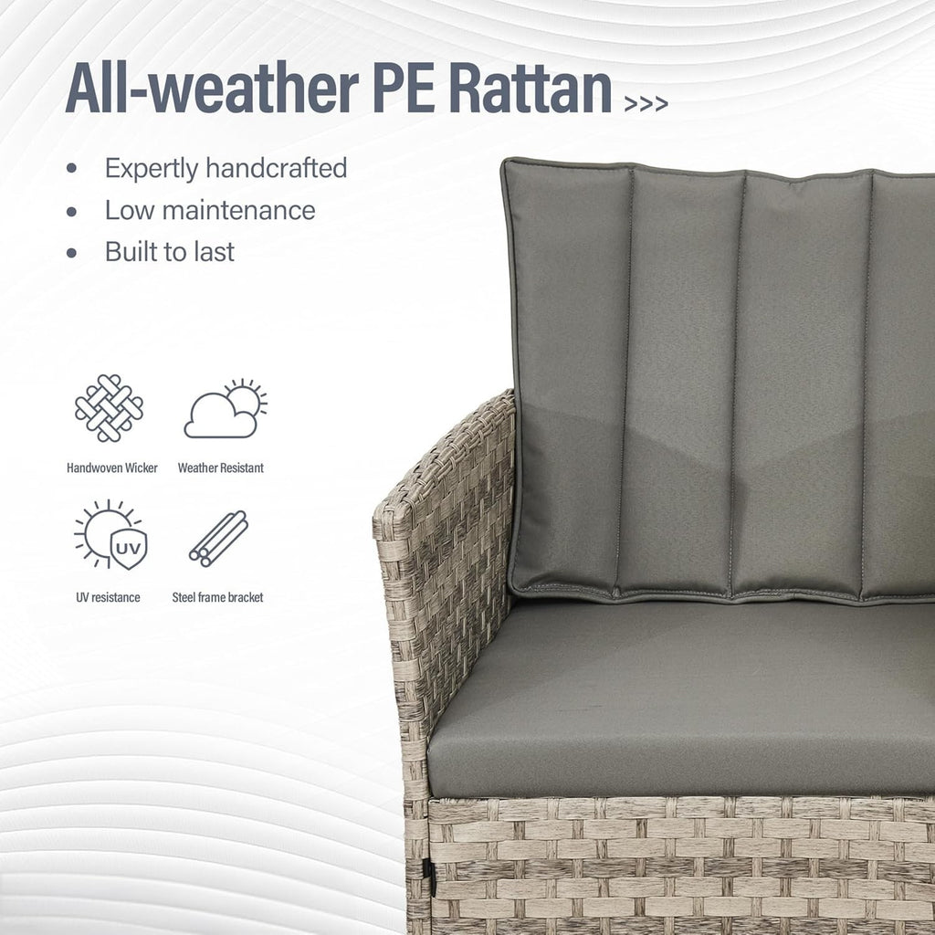 4PC Rattan Garden Furniture Set Outdoor Sofa Chairs Table Grey Cushions