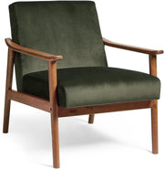 Green Velvet Accent Armchair Mid Century Wood Frame Lounge Chair