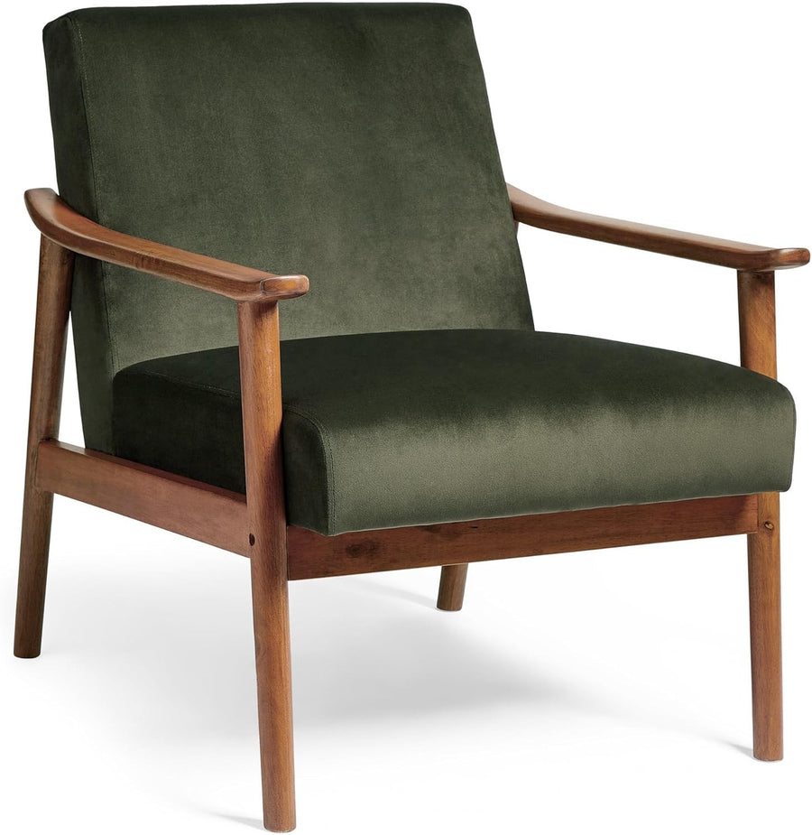 Green Velvet Accent Armchair Mid Century Wood Frame Lounge Chair