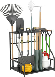 3-Tier Garden Tool Rack 11 Hooks Corner Shed Organizer Black Metal