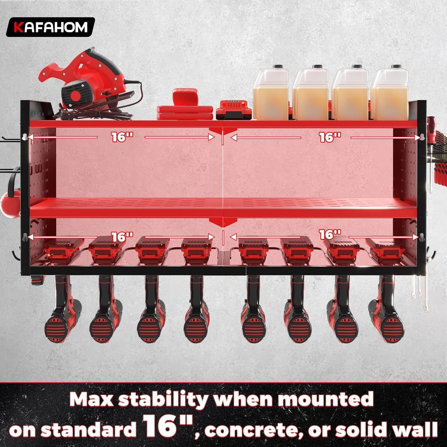 Heavy Duty Wall Mount Tool Shelf – Adjustable Garage Organizer with Hooks