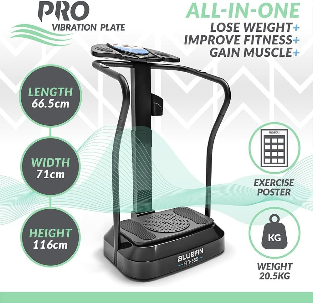 Black Pro Vibration Plate Exercise Machine w Handrails 180 Speeds Silent