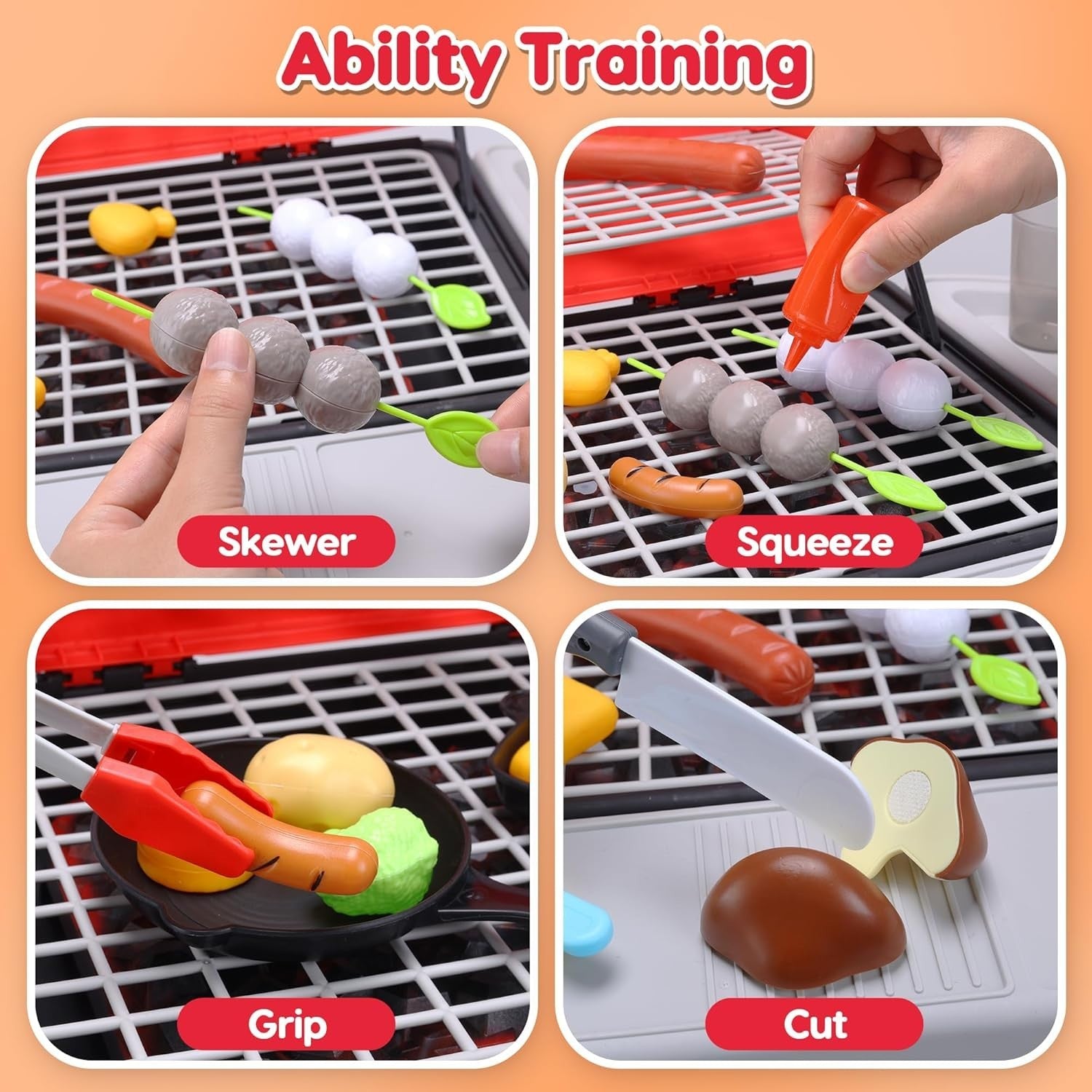 Kids BBQ Grill Playset Smoke Lights Sounds Pretend Kitchen Toy Set