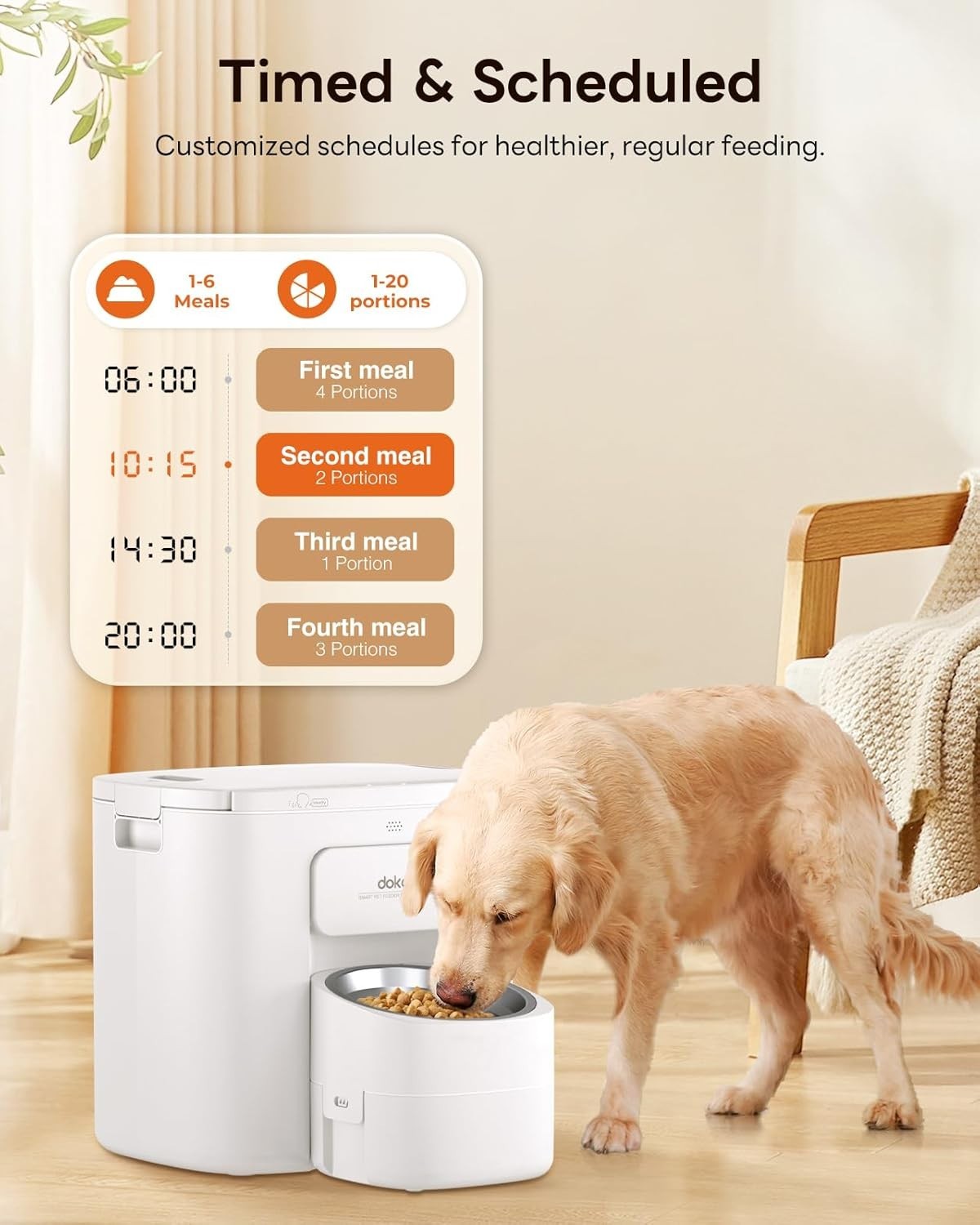 15L Automatic Dog Feeder Vacuum Sealed Food Dispenser 6 Meal Timer