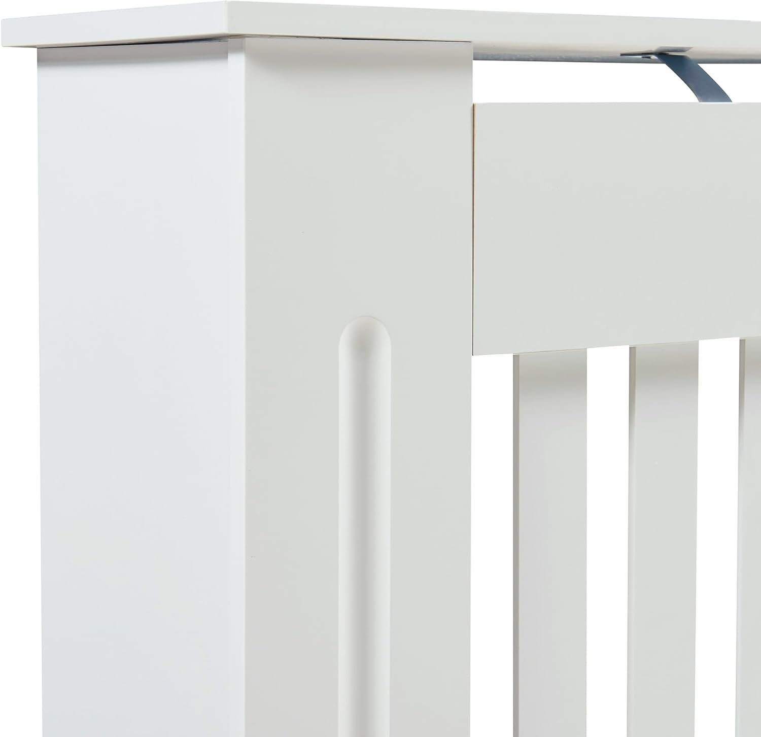 Small White Radiator Cover 78cm Modern Slatted Wood Heating Cabinet Shelf