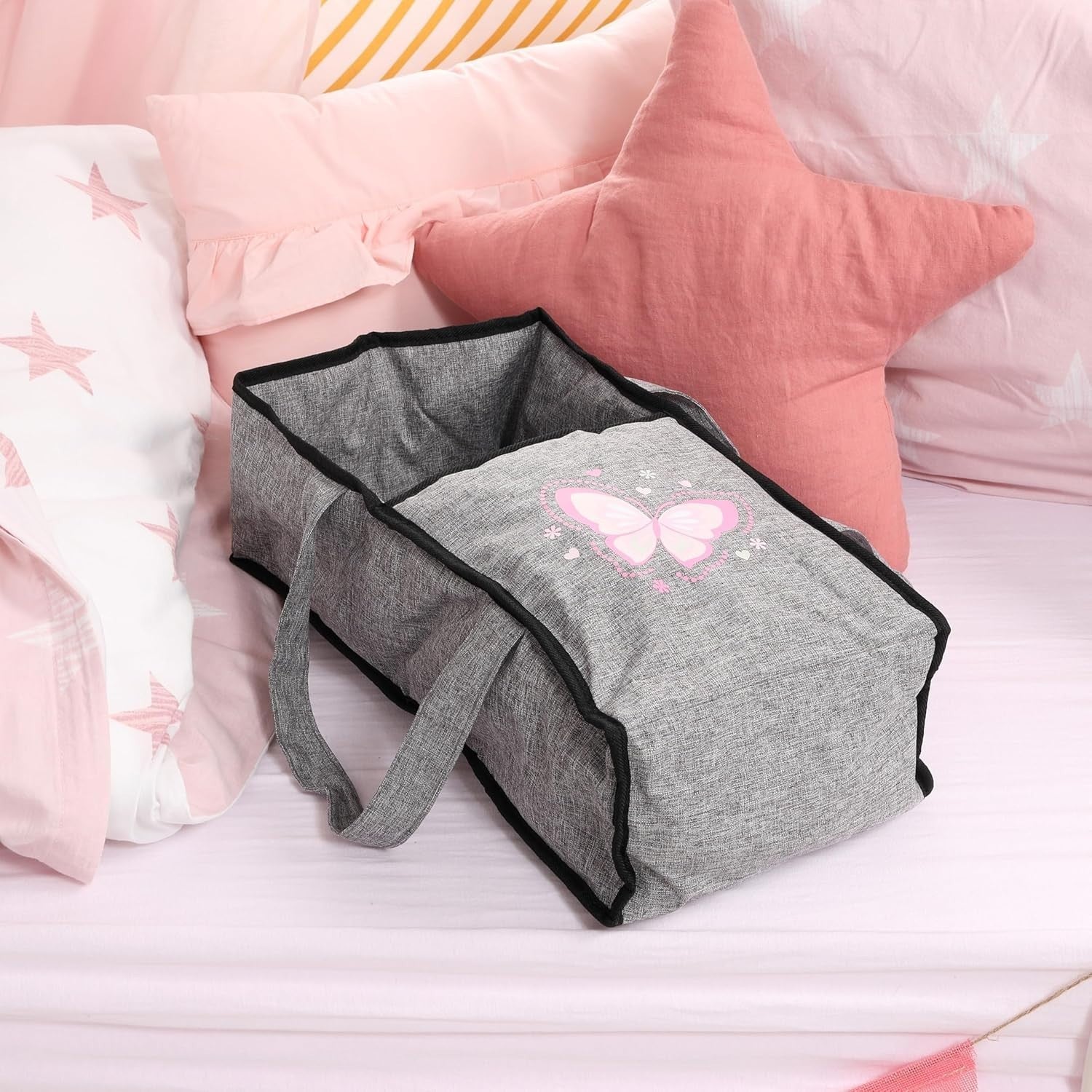 Dolls Pram Pushchair Convertible Foldable Adjustable Handle Basket Bag