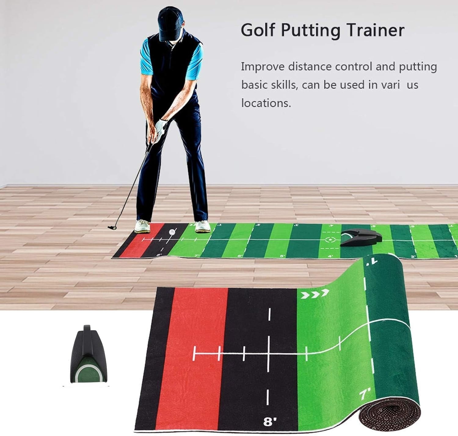 Indoor Golf Putting Mat 53" Trainer Practice Mat w Ball Return Alignment