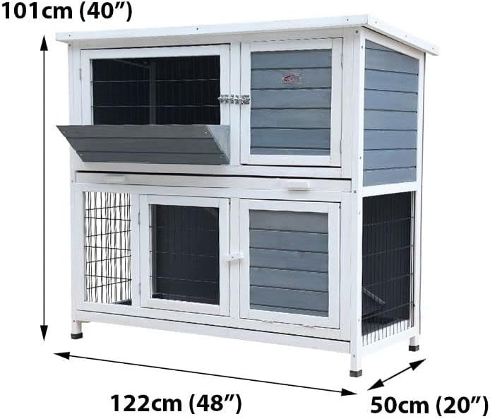 4ft Double Decker Rabbit Hutch Outdoor Wooden Guinea Pig Cage Ramp Trays