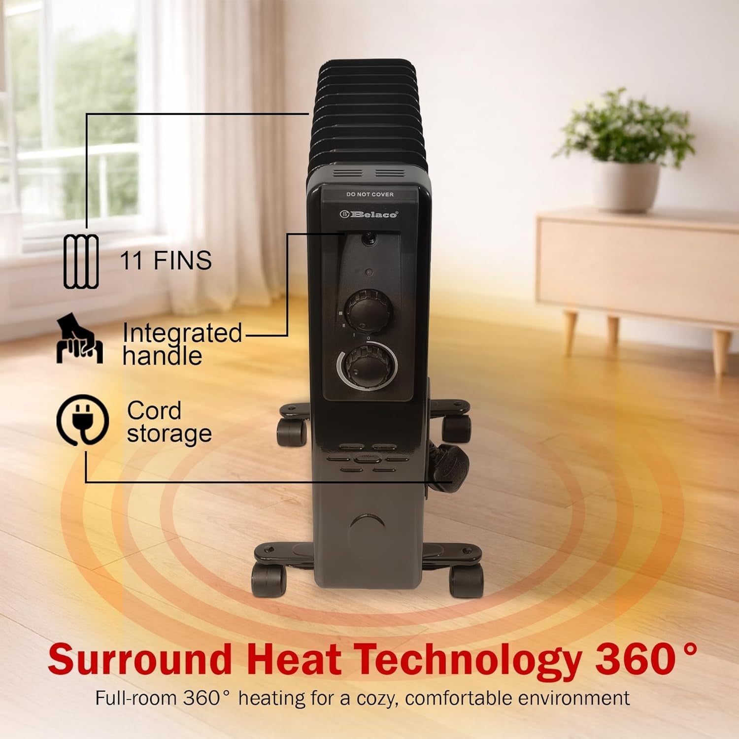 Portable 11-Fin Oil Filled Radiator Heater 2500W Adjustable Thermostat