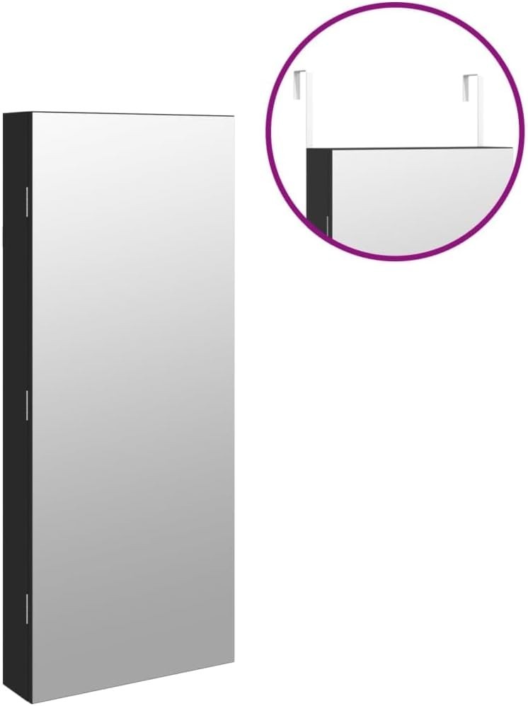 LED Wall Mounted Jewelry Cabinet Frameless Mirror Lockable Storage Black