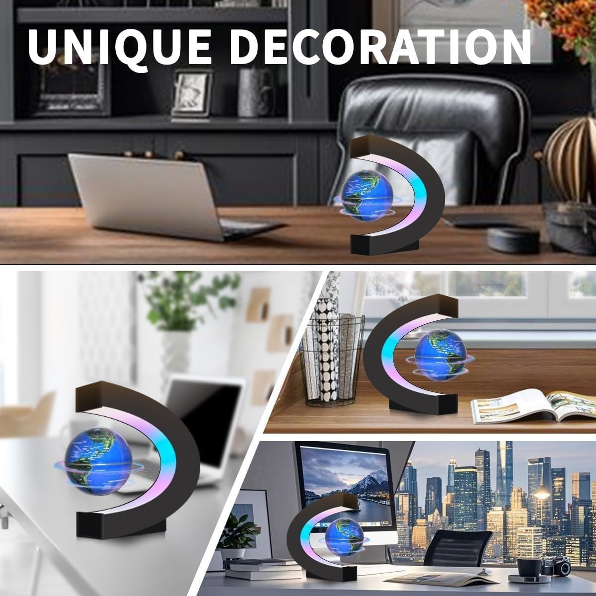 Magnetic Levitating Globe Black LED Floating Desk Night Light Tech Decor