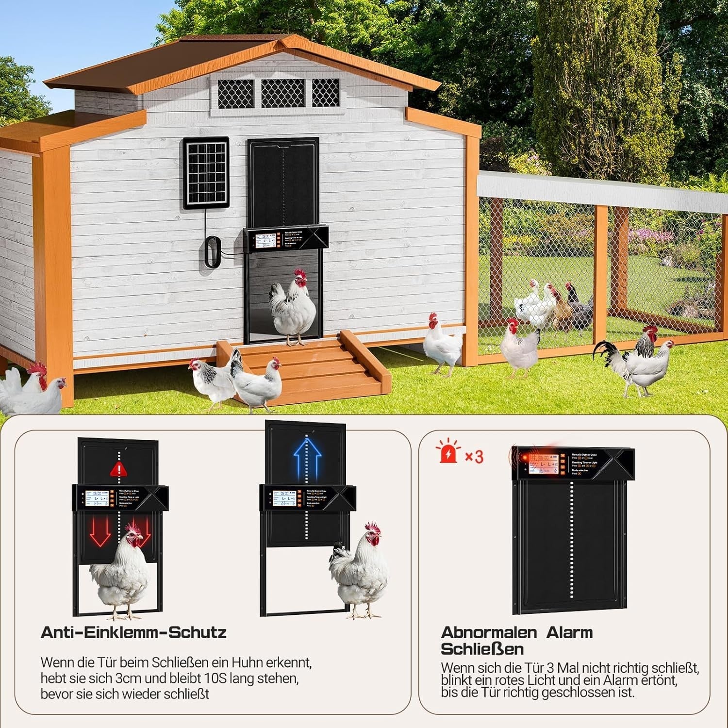 Extra Large Solar Automatic Chicken Coop Door 28x24cm