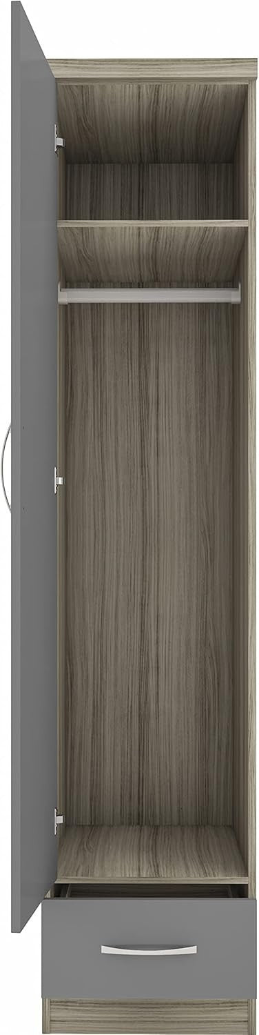 Slim 1 Door Wardrobe with Drawer – Grey Gloss Oak Effect Storage Unit