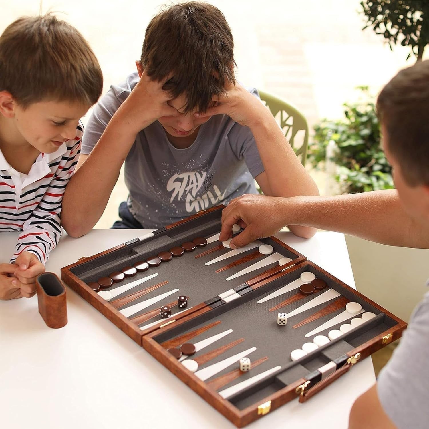 Luxury Backgammon Set 15 Inch Wooden Travel Board with Leather Case