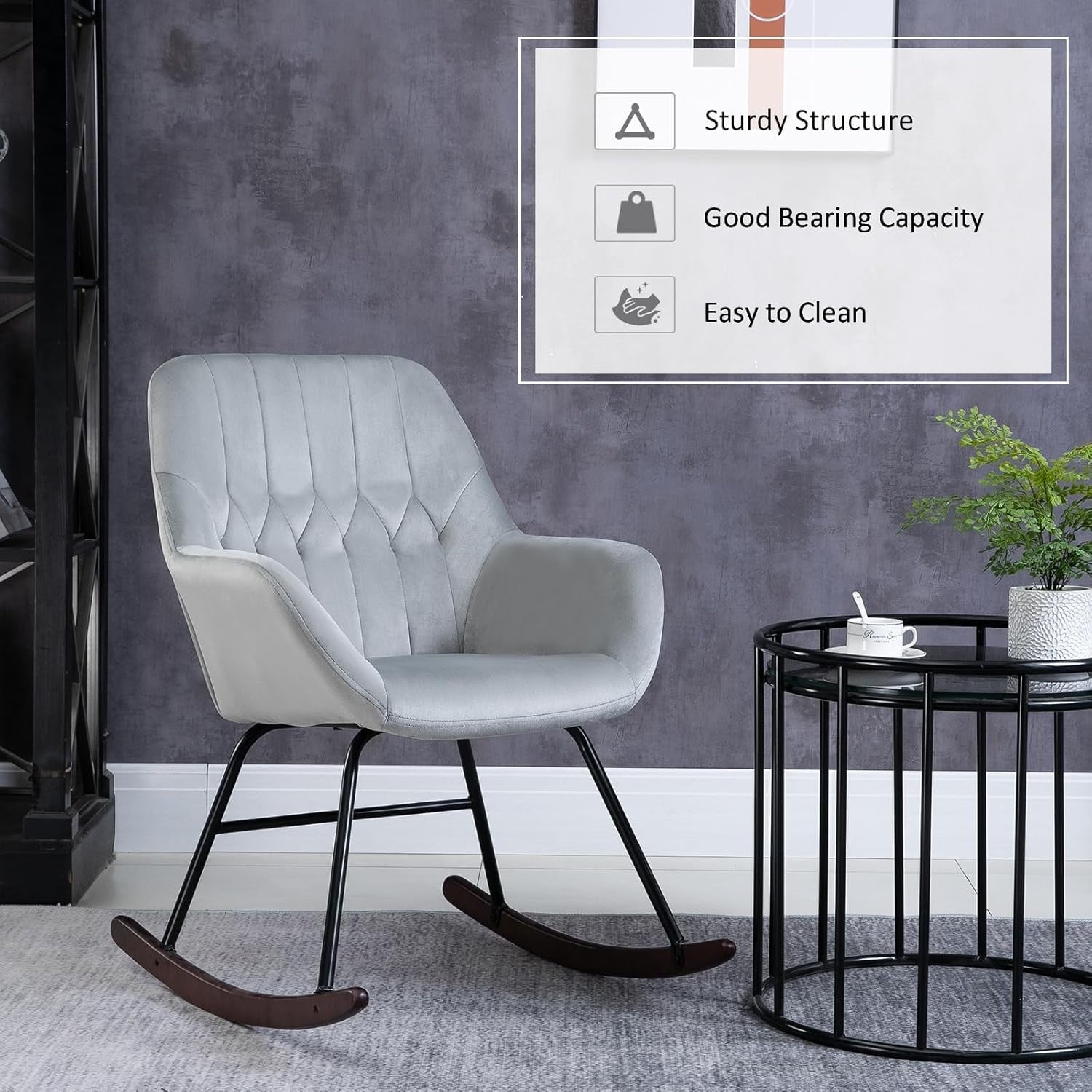 Modern Rocking Chair with Soft Padded Seat & Steel Frame – Cozy Accent Seat