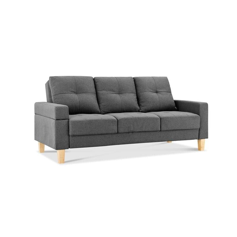 3 Seater Grey Sofa Bed Fabric Couch Removable Armrest Guest Sleeper