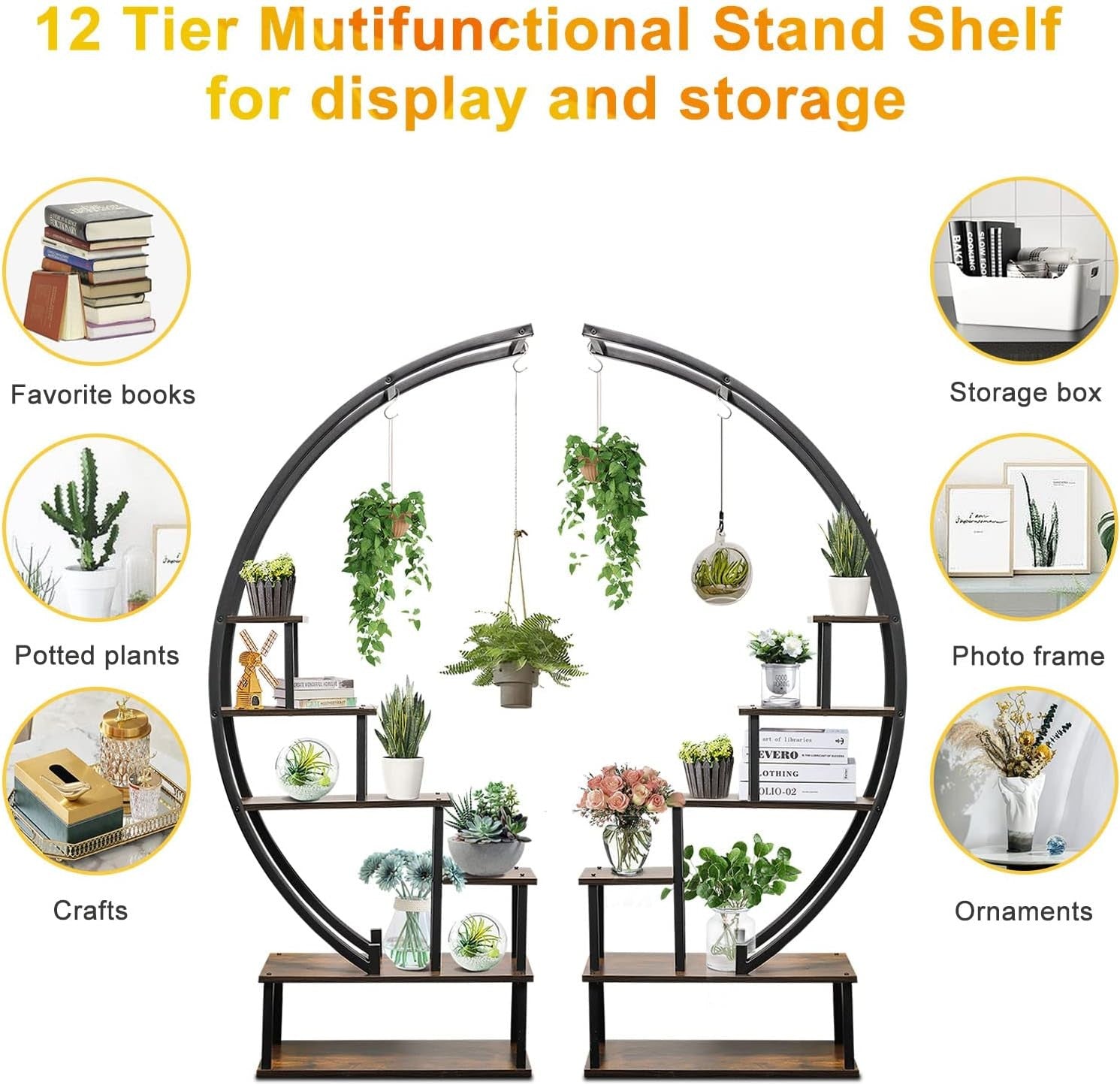 2 Pc 6 Tier Half Moon Metal Plant Stand Set Indoor Outdoor Flower Shelf Rack