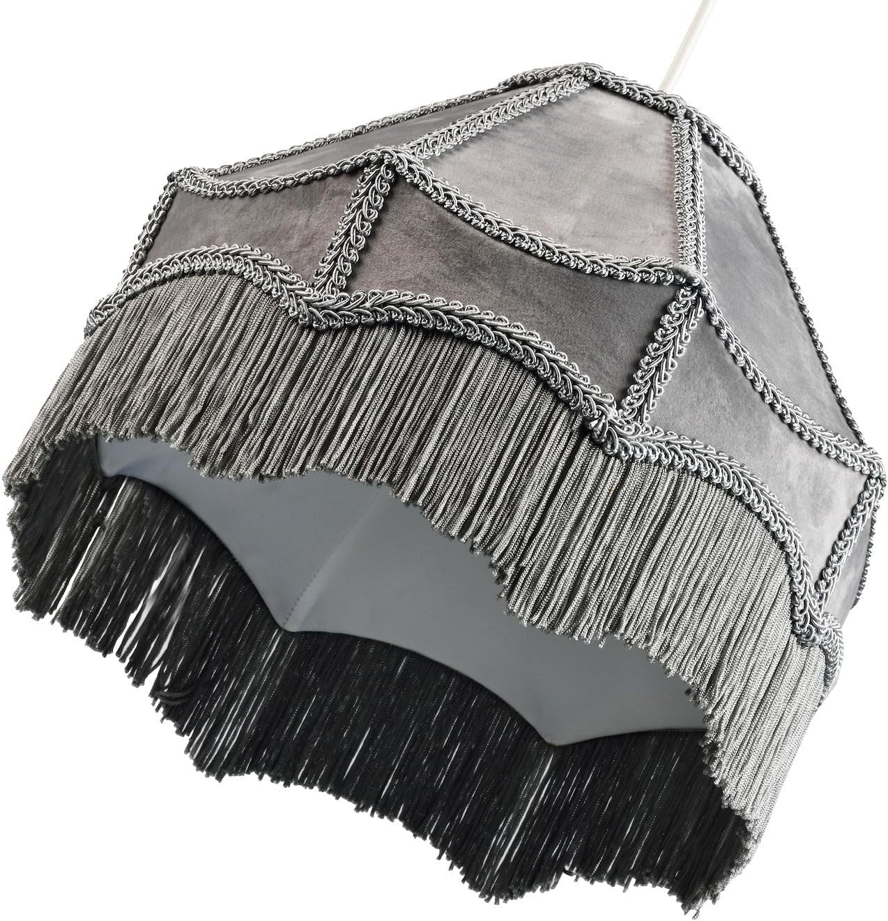 Victorian Empire Velvet Lampshade Dove Grey Tassel Pendant 30cm