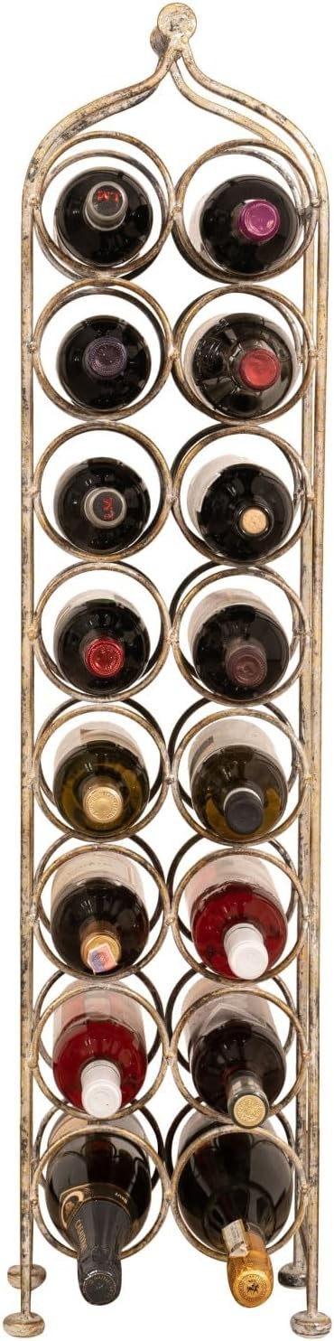 16 Bottle Floor Wine Rack Metal Freestanding Tall Storage Holder Antique White