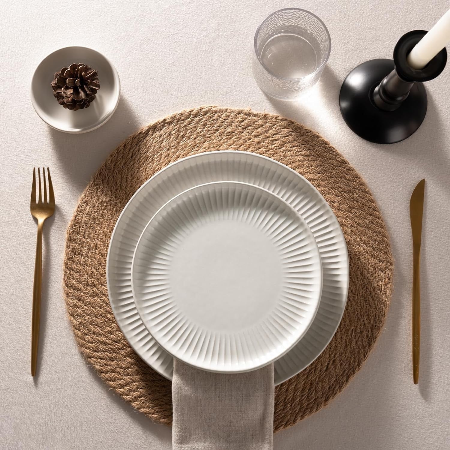 12 Piece Stoneware Dinner Set Plates Reactive Glaze Dishwasher Safe