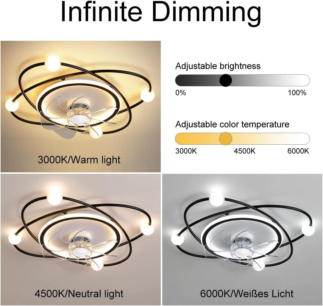 Modern 58CM Ceiling Fan with LED Light, Dimmable, Remote, 6-Speed, Timer