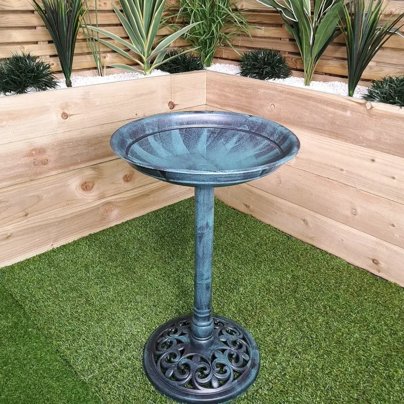 40cm Resin Bird Bath Outdoor Garden Feature – Verdi Green Weatherproof